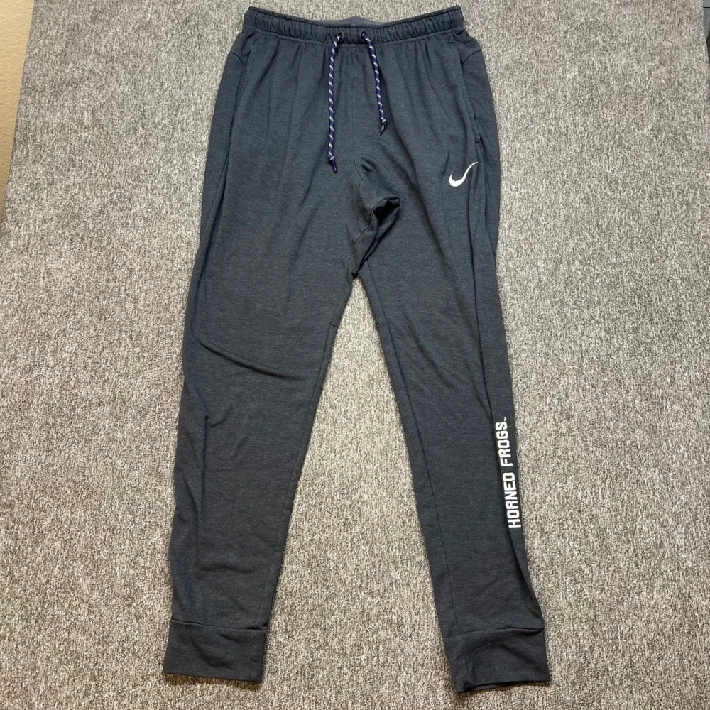 TCU Horned Frogs Nike Dri-FIT‎ Mens Training Joggers Gray Purple Drawstring